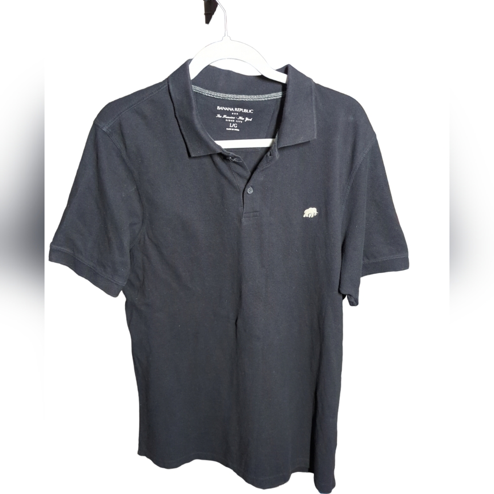 Banana Republic Black Polo Shirt Top Short Sleeve 100% Cotton Mens L